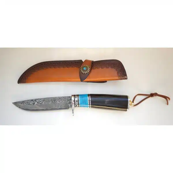 cutit damasc cu teaca din piele