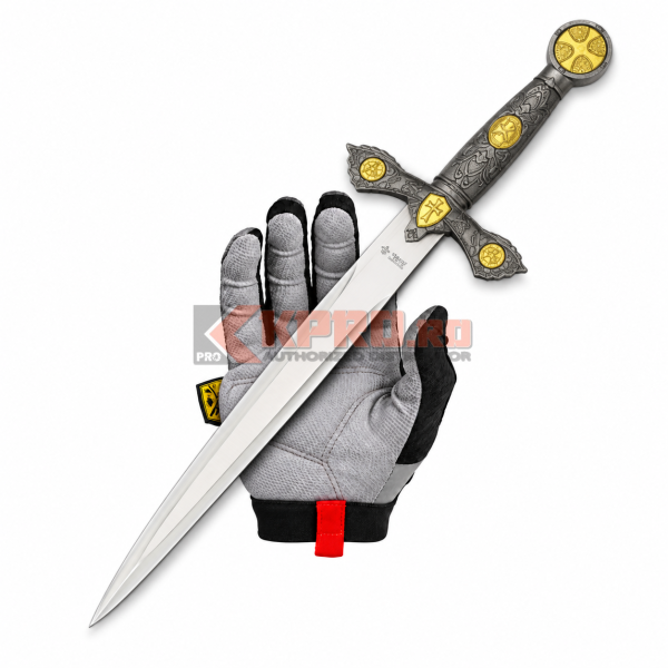 Cutit fantasy Tole 10 dagger templier argintiu 32109 ținut în mănușă, watermark KPRO.ro