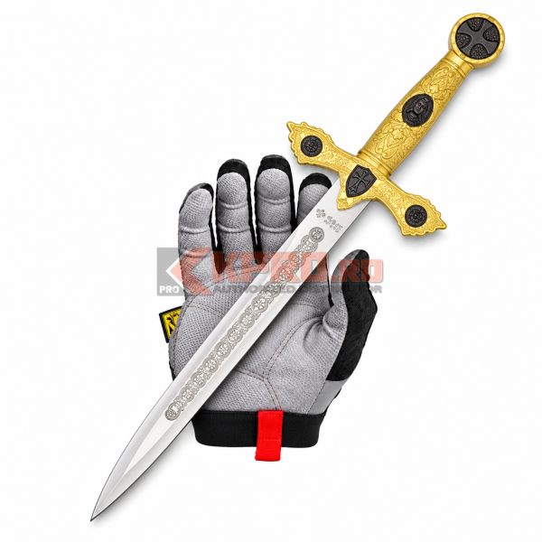 Cutit fantasy Tole 10 dagger templier auriu 32108 ținut în mănușă, watermark KPRO.ro